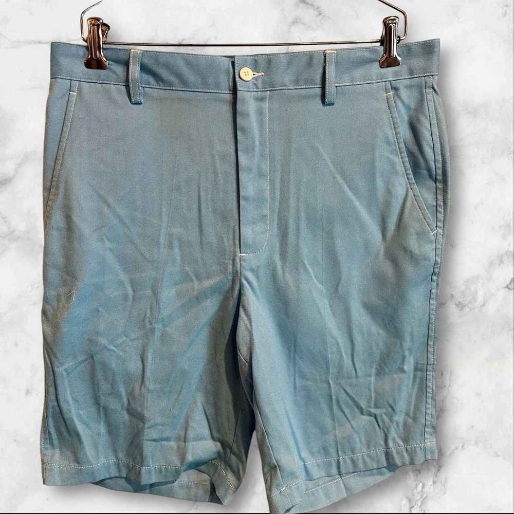 FootJoy FJ Golf Per‎ Shorts Mens 34W Light Blue 10in Flat Front Chino Outside